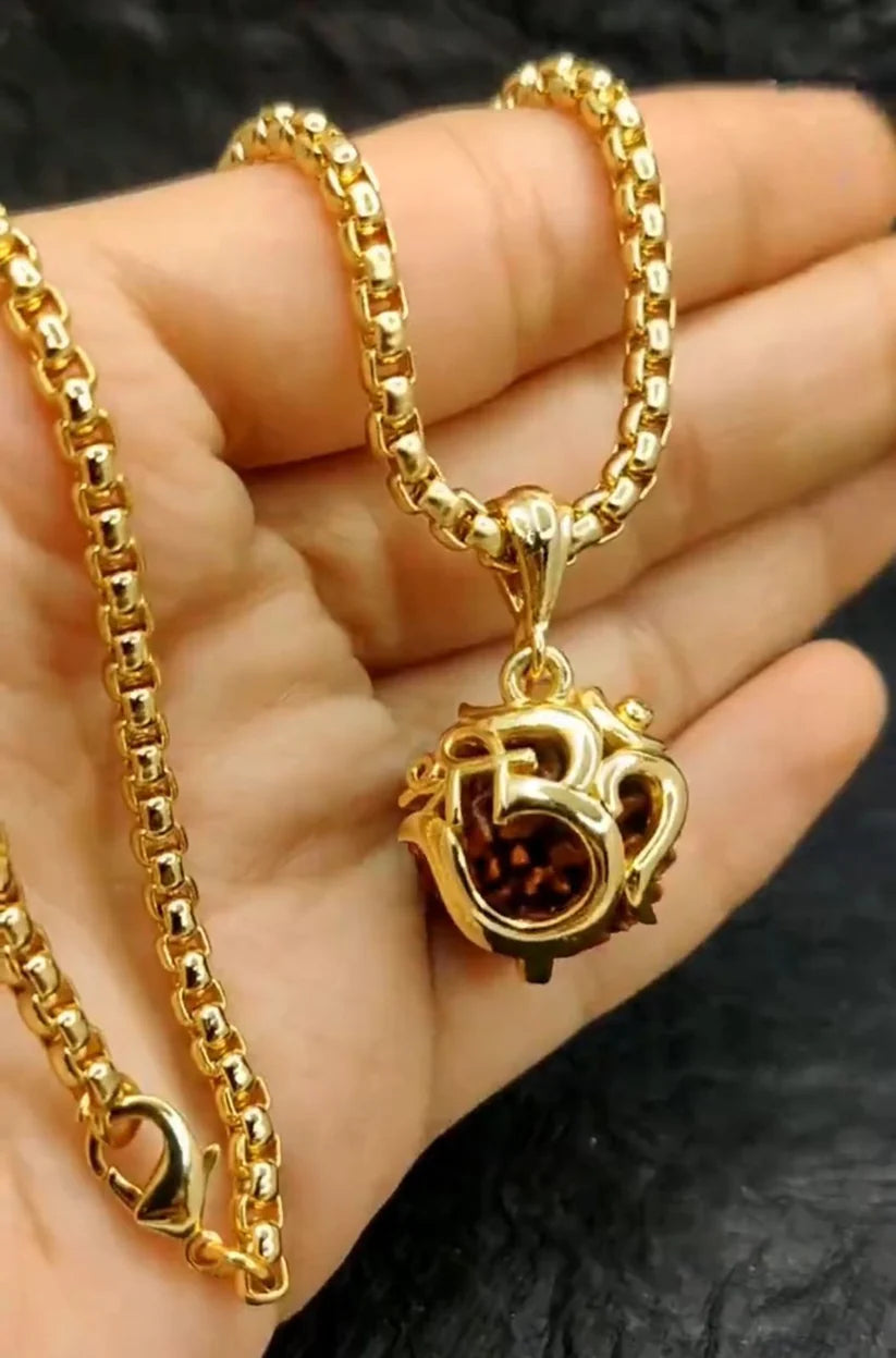 Om Rudraksha pendant with a chain