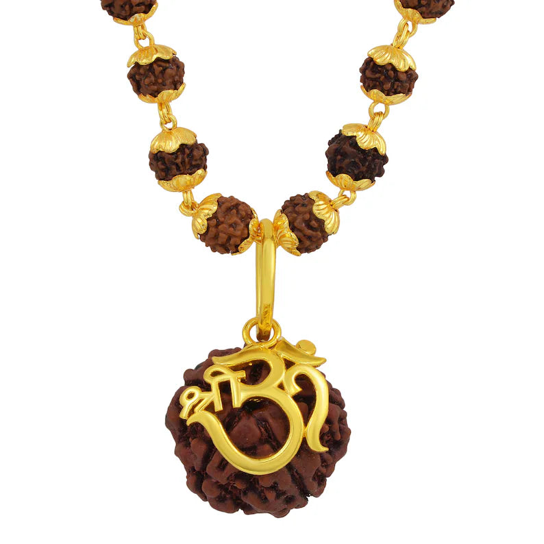 Om Rudraksha pendant with a chain