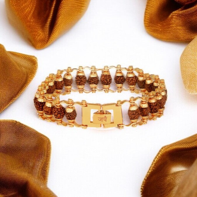 Gold Plated Modern Rudraksha Bracelet By Nirvana Finds