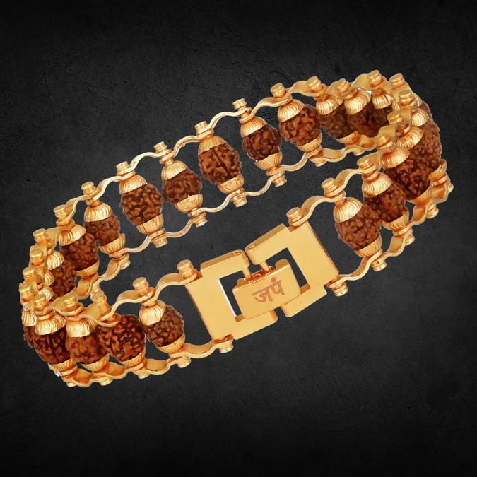 Gold Plated Modern Rudraksha Bracelet By Nirvana Finds