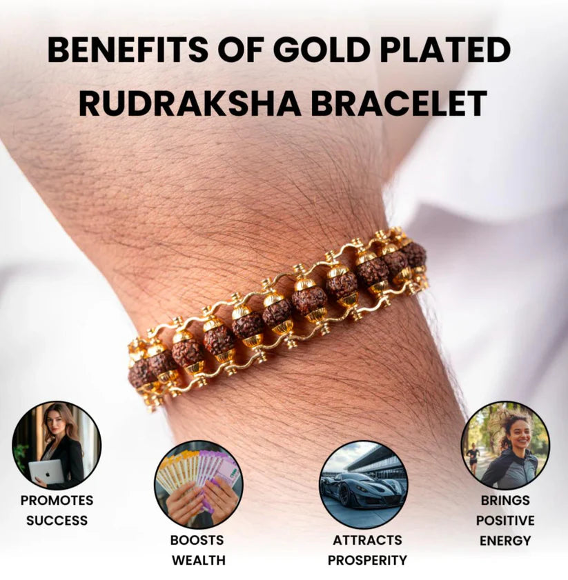 Gold Plated Modern Rudraksha Bracelet By Nirvana Finds