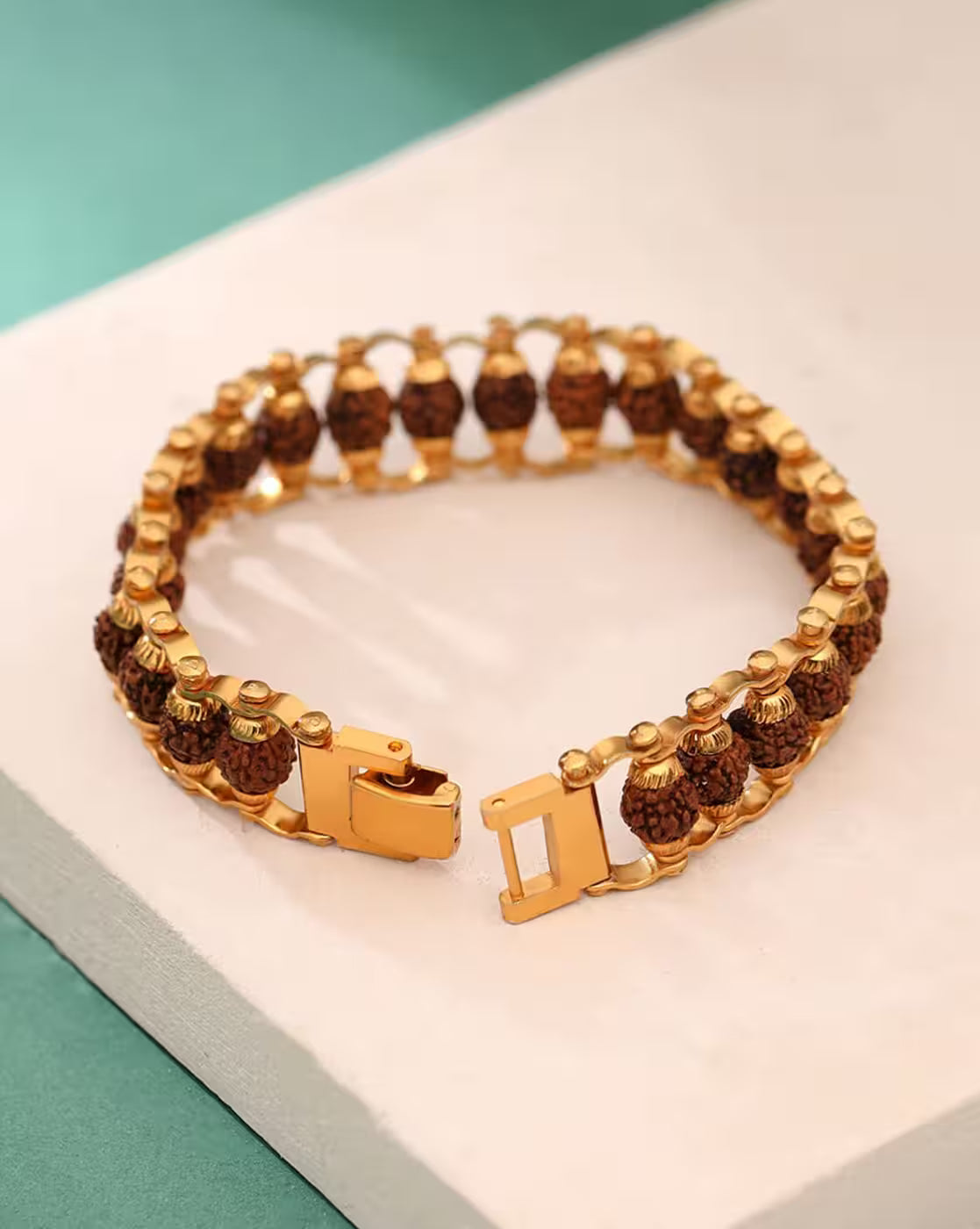 Gold Plated Modern Rudraksha Bracelet By Nirvana Finds