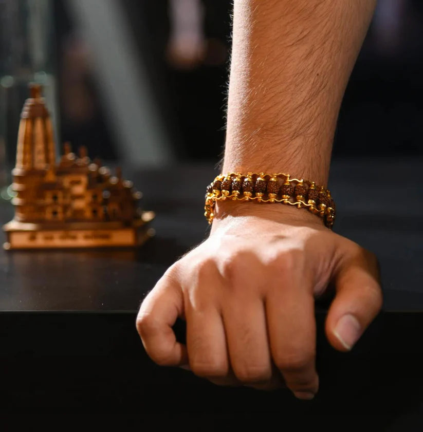 Gold Plated Modern Rudraksha Bracelet By Nirvana Finds